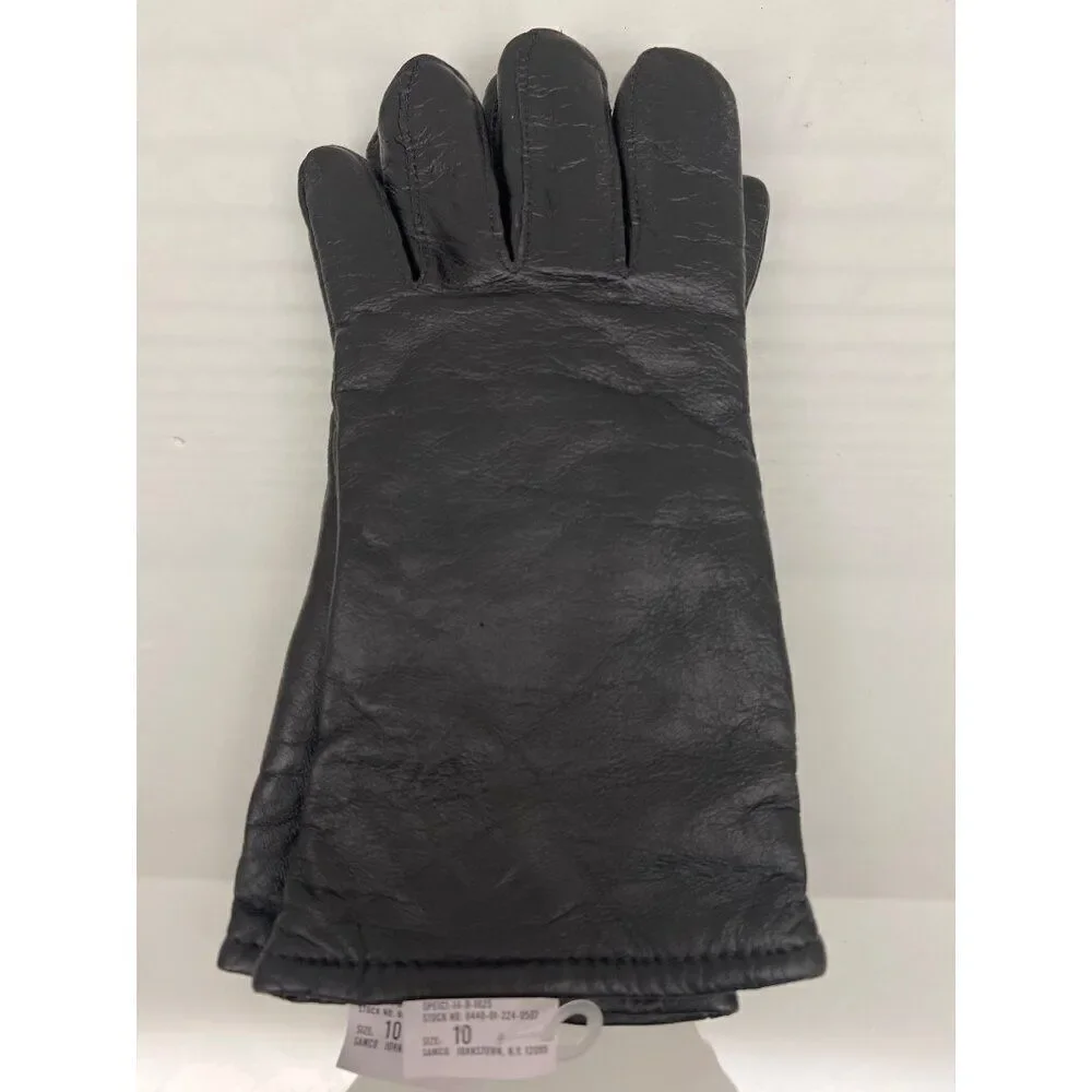 Black Unisex Leather Gloves with Wool Lining Size 10